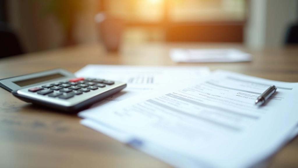 Finansinio audito dokumentai ir skaičiuotuvas ant biuro stalo